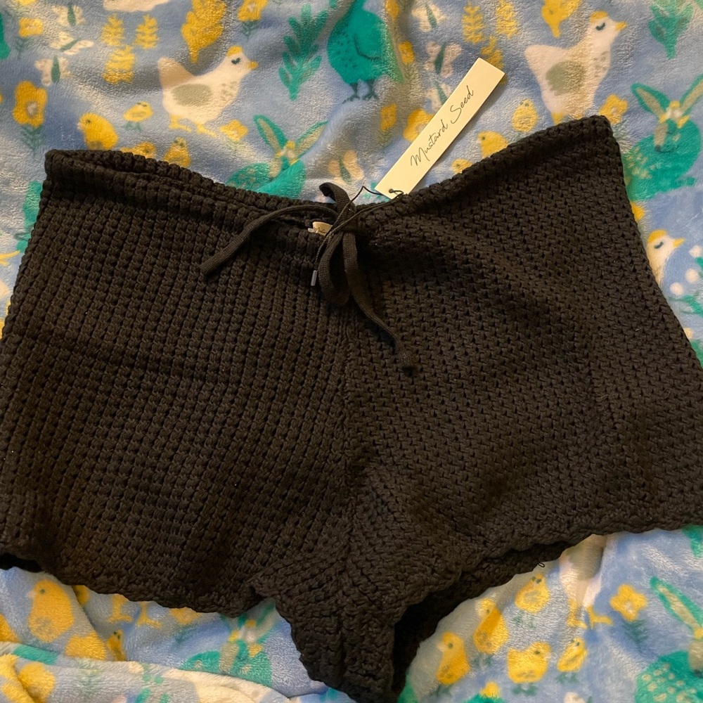 NWT Beach Boutique Mustard Seed Black Crocheted Shorts